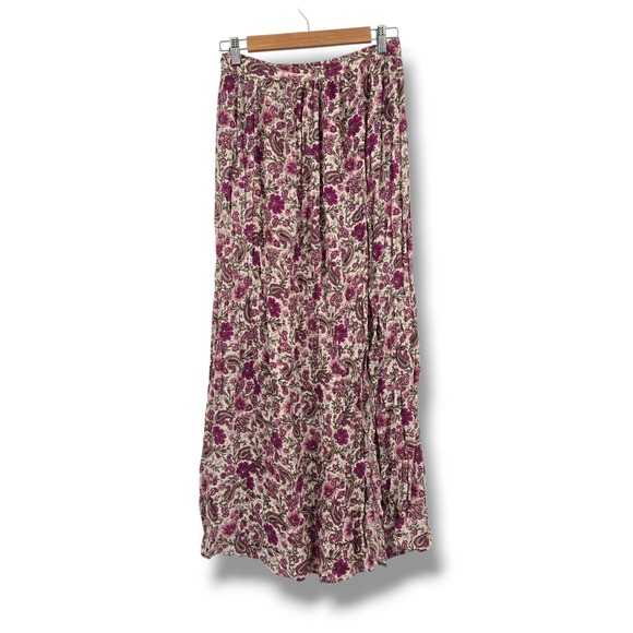 Patrons of Peace Dresses & Skirts - Patrons of Peace Womens Purple Floral Paisley Elastic Waist Side Slit Maxi Skirt